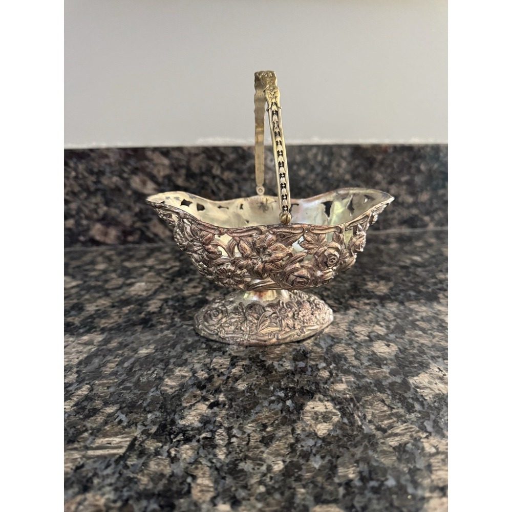 Antique‎ Silver - Toned Metal Ornate Floral Basket/Candy Dish. Trinkets, Keys
